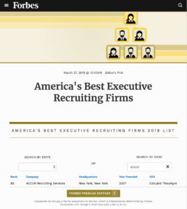 Forbes Names ACCUR Recruiting Services to its Top 100 Executive Search Firms